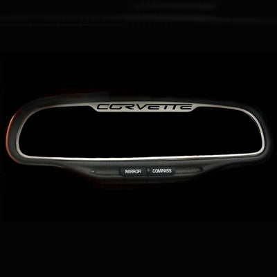 2005-2013 C6 Corvette - CORVETTE Style Rear View Mirror Trim - Brushed Stainless