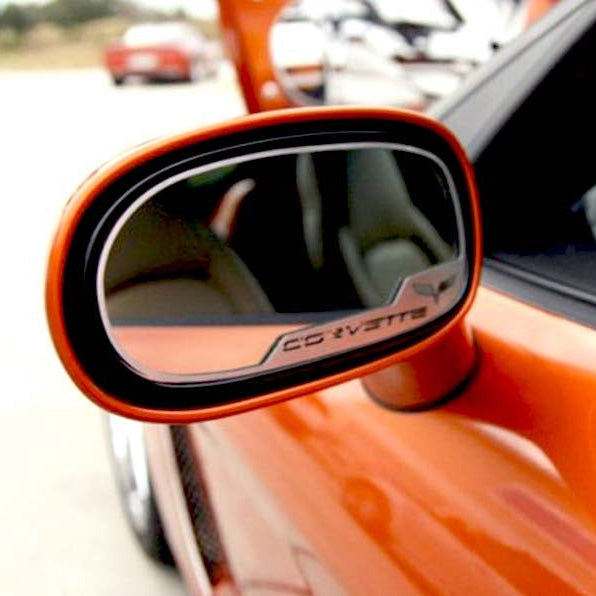 2005-2013 C6 Corvette - Side View Mirror Trim Crossed Flags Style 2Pc [Standard] - Brushed Stainless