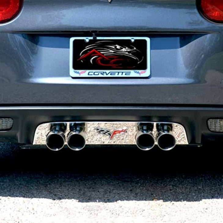 2005-2013 C6 Corvette - Polished Exhaust Filler Panel with C6 Emblem, Stock - Stainless Steel