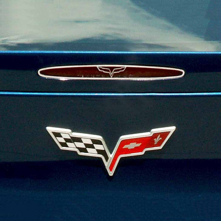 2005-2013 C6 Corvette - 5th Brake Light Trim Crossed Flags Style - Polished Stainless Steel