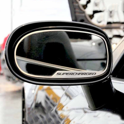2005-2013 C6 Corvette - Side View Mirror Trim SUPERCHARGED Style - Brushed Stainless