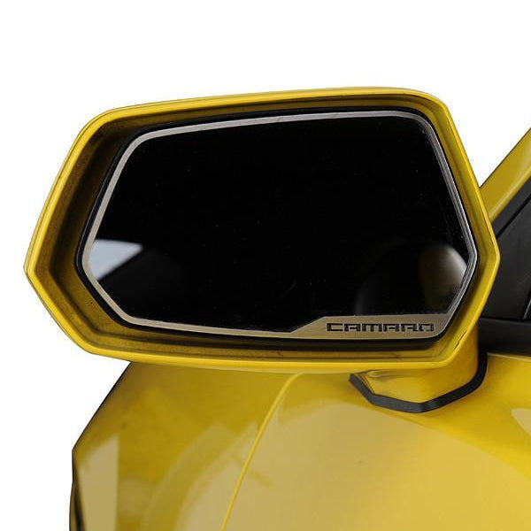 2010-2013 Camaro - Side View Mirror Trim 'CAMARO' Style 2Pc - Brushed Stainless Steel