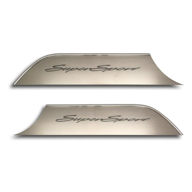 2010-2015 Camaro SS - Door Panel Kick Plates 'Super Sport' Script Style 2Pc - Brushed Stainless Steel