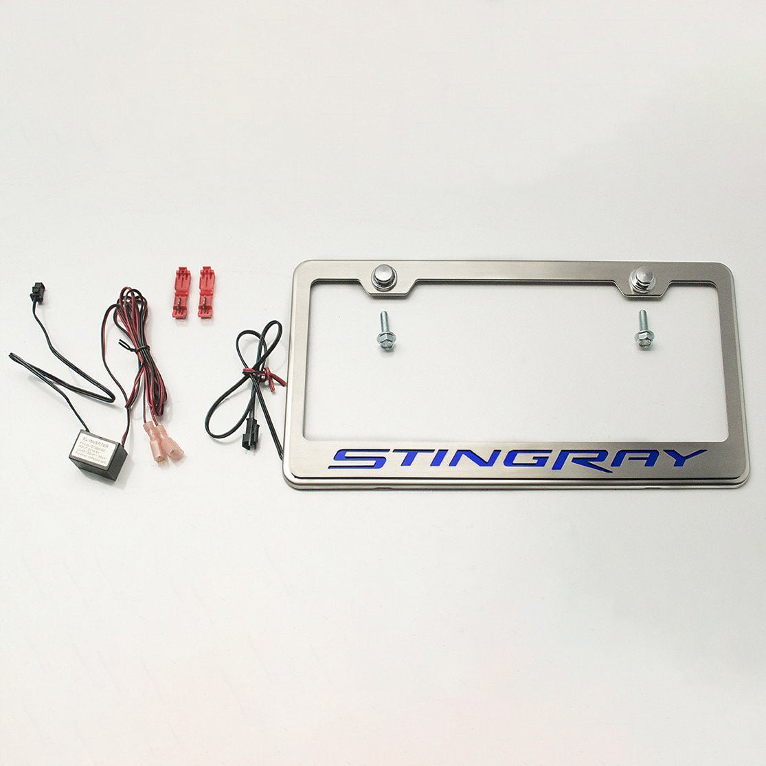2014-2019 C7 Corvette - License Plate Frame STINGRAY Lettering  - Stainless Steel - LED