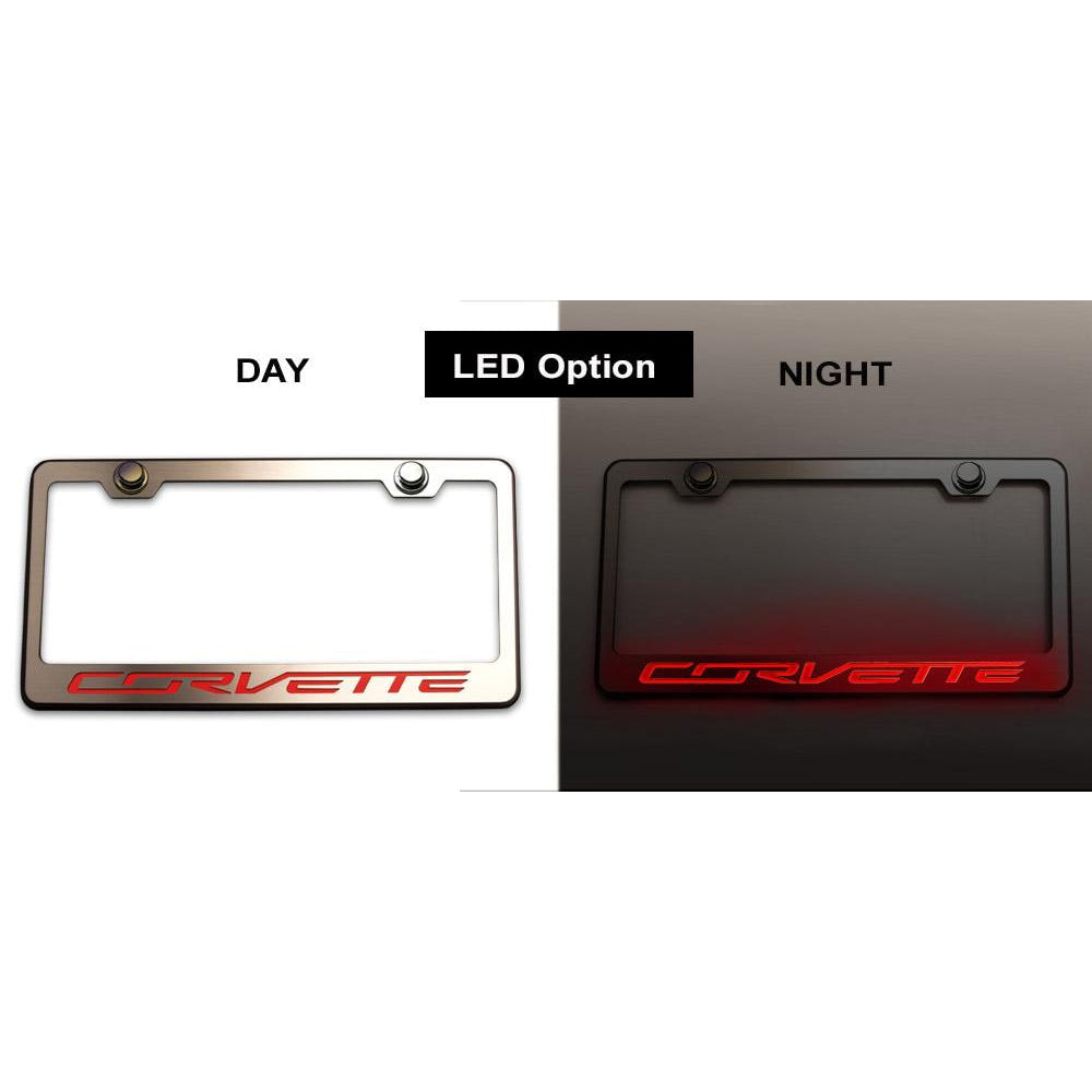 2014-2019 C7 Corvette - License Plate Frame CORVETTE Lettering - Stainless Steel - LED