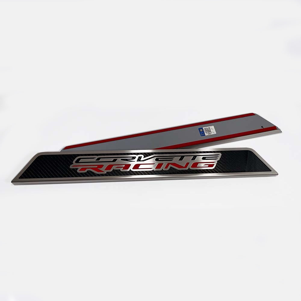 2020-2024 C8 Corvette Coupe - Replacement Doorsills Carbon Fiber w/Brushed Stainless Steel 'Corvette Racing' Style Insert - Carbon Fiber/Stainless
