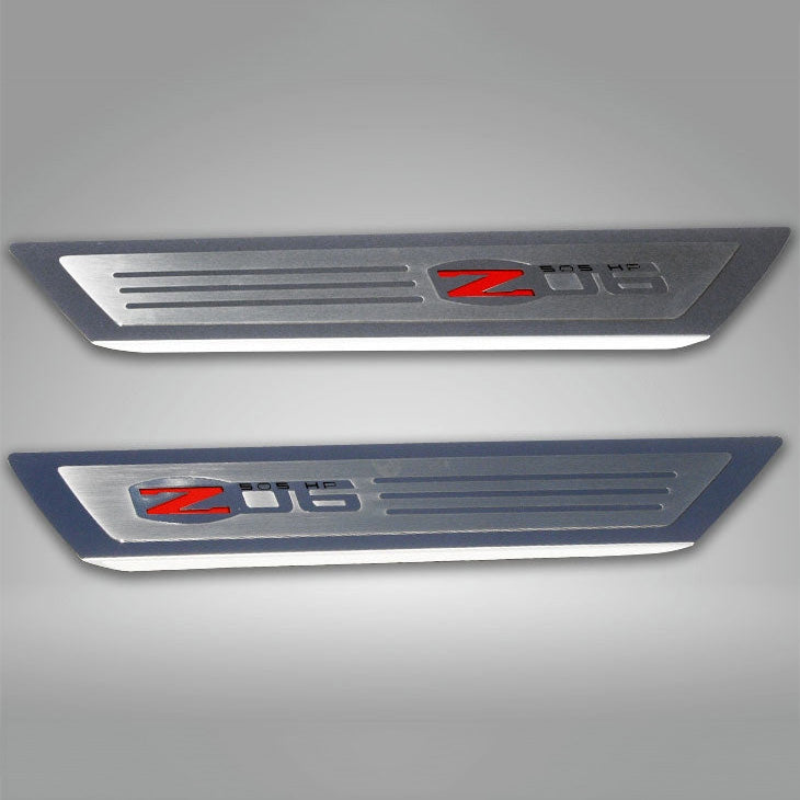 2006-2013 Corvette Z06 - Outer Door Sills Z06 Logo Inlay 2Pc - Stainless Steel