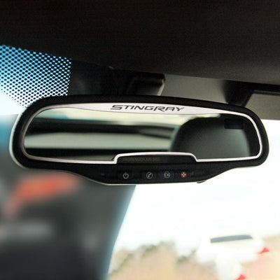 2014-2019 C7 Corvette - Rear View Mirror Trim w/Etched STINGRAY [AutoDim] - Brushed Stainless Steel