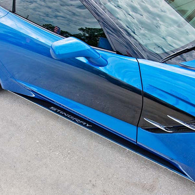 2014-2019 C7 Corvette - Carbon Fiber Side Skirts w/ STINGRAY Lettering 2P - Carbon Fiber/Stainless Steel
