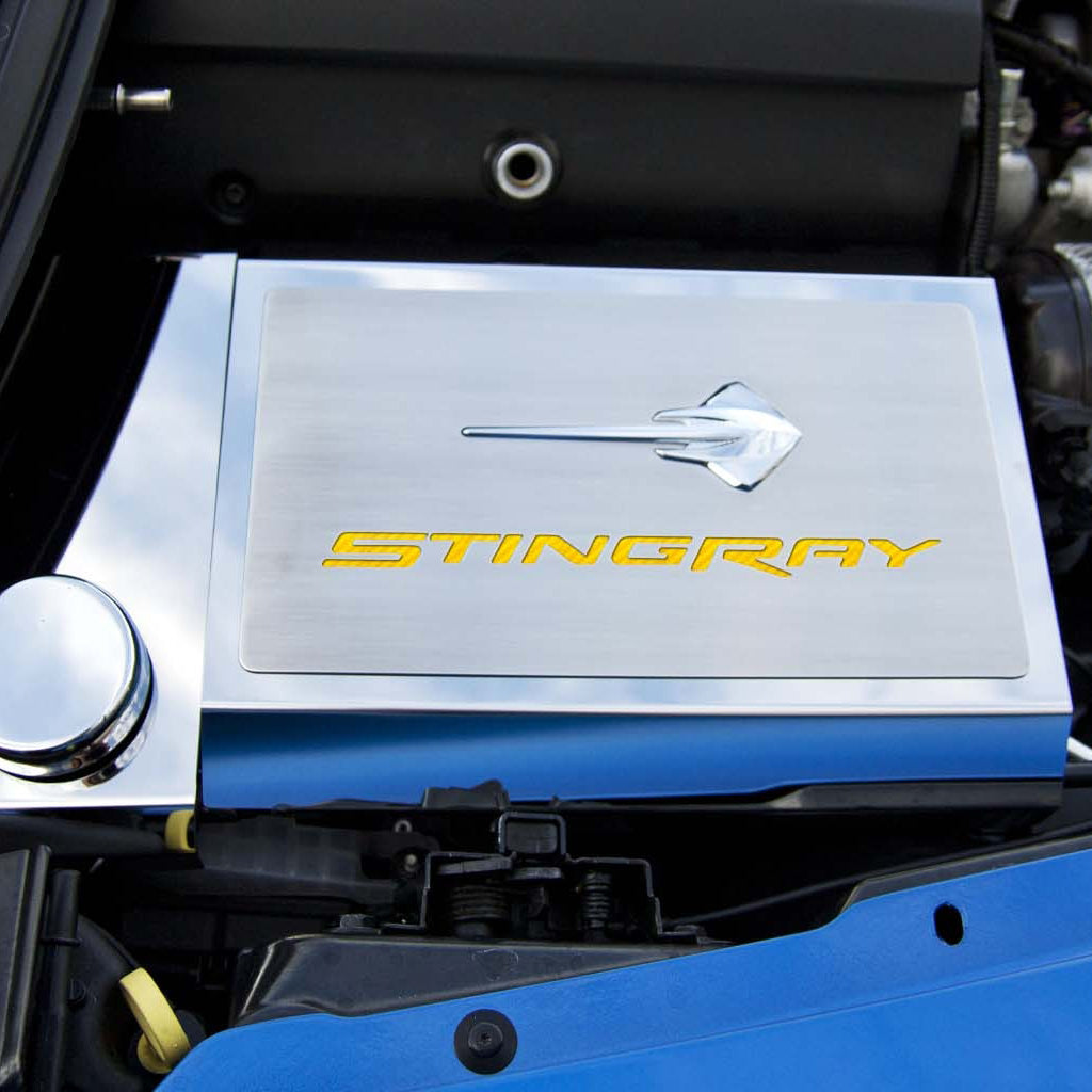 2014-2019 Corvette Z06/Z51/C7 - Fuse Box Cover Stingray Emblem & Lettering - Stainless Steel