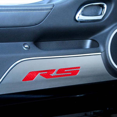 2010-2015 Camaro RS - Door Panel Kick Plates w/RS Inlay 2Pc - Brushed Stainless
