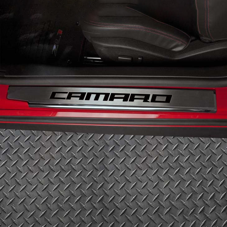 2010-2015 Camaro - Executive Series 'CAMARO' Door Sills | Brushed Stainless, Choose Inlay Color