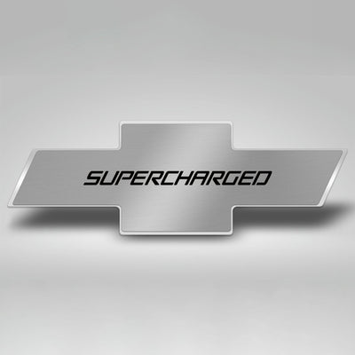 2010-2015 Camaro - Hood Badge SUPERCHARGED Style for Factory Pad - Stainless Steel
