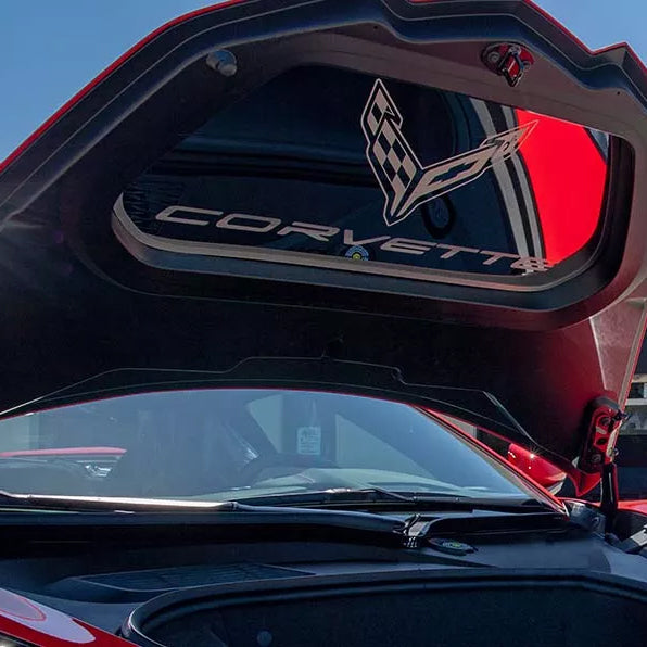 2020-2024 C8 Corvette - Etched Logo Frunk Panel w/Brushed Trim Ring - Polished Finish
