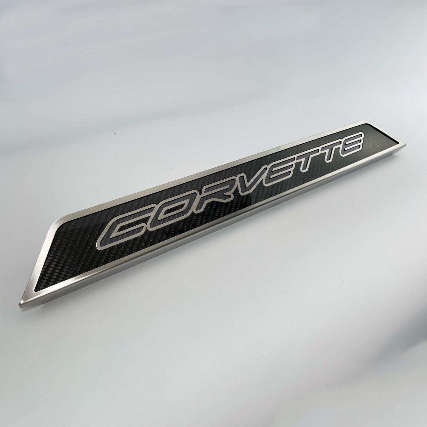 2020-2024 C8 Corvette - Replacement Door Sills Carbon Fiber w/Brushed Stainless Steel 'CORVETTE' Style Insert