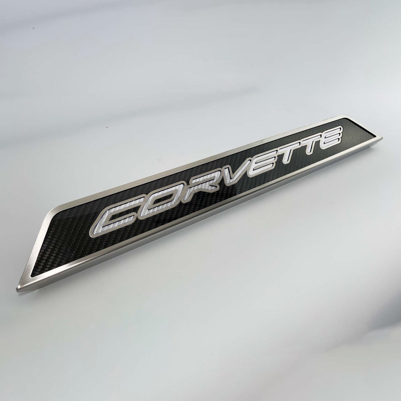 2020-2024 C8 Corvette - Replacement Door Sills Carbon Fiber w/Brushed Stainless Steel 'CORVETTE' Style Insert
