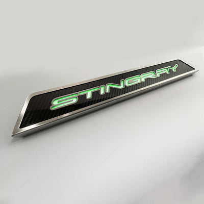 2020-2024 C8 Corvette - Replacement Door Sills Carbon Fiber w/Brushed Stainless Steel 'Stingray' Style Illuminated - LED