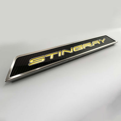 2020-2024 C8 Corvette - Replacement Door Sills Carbon Fiber w/Brushed Stainless Steel 'Stingray' Style Illuminated - LED