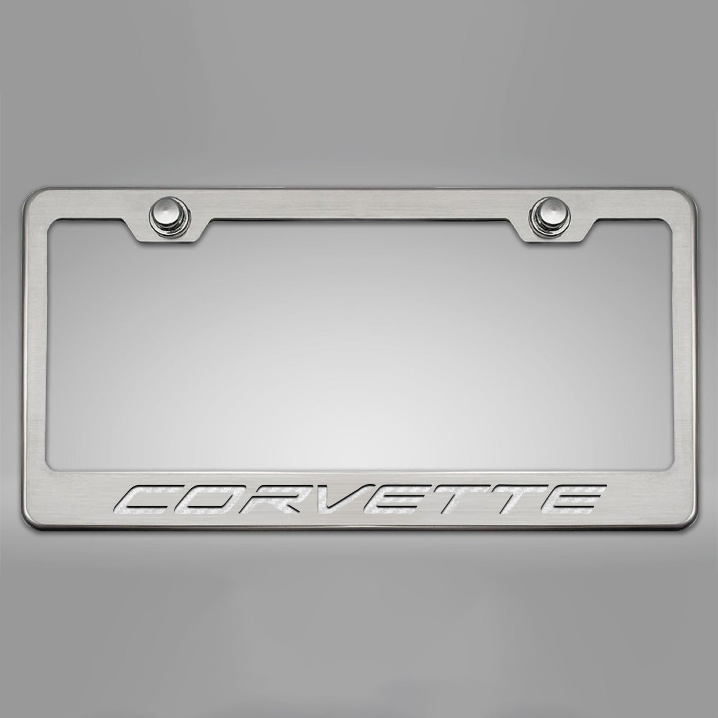 2020-2024 C8 Corvette - CORVETTE Style License Plate Frame - Brushed Stainless