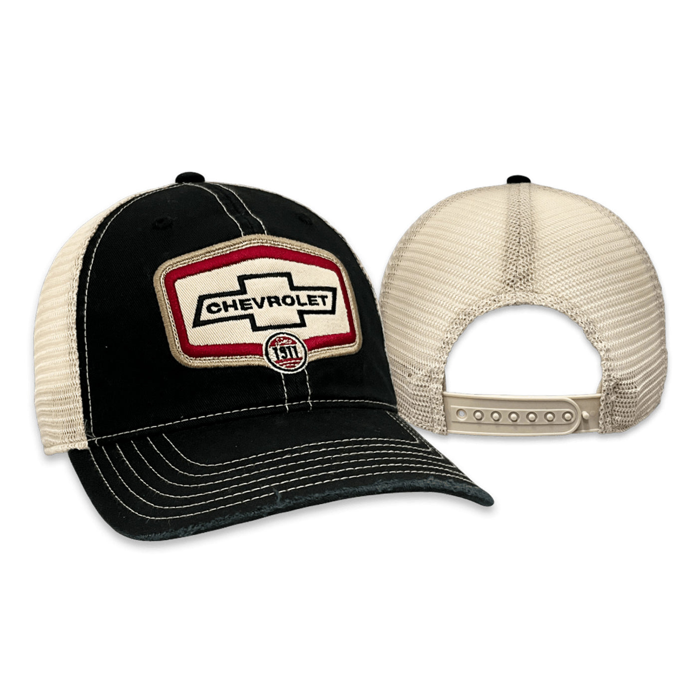 Chevrolet Heavy Washed Black Hat w/ Stone Mesh