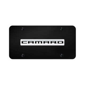 Camaro Name License Plate - Chrome on Black