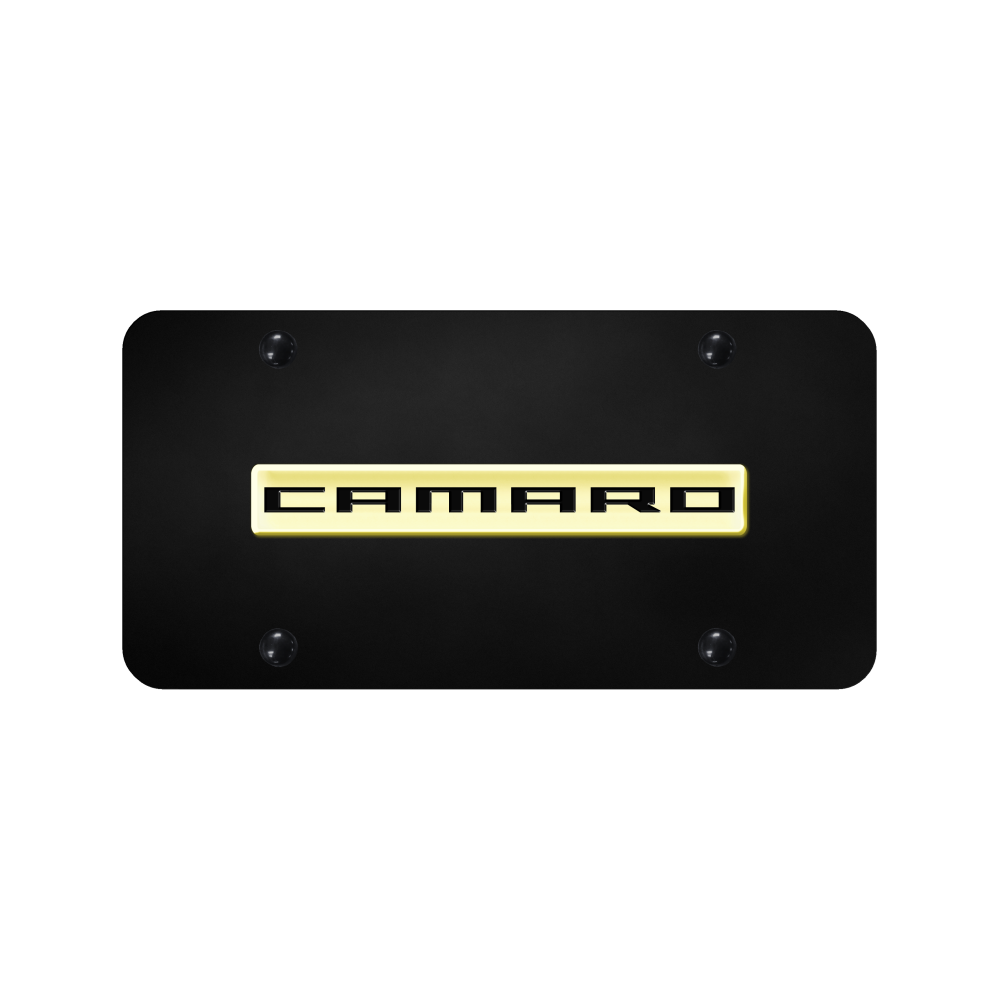 Camaro Name License Plate - Gold on Black