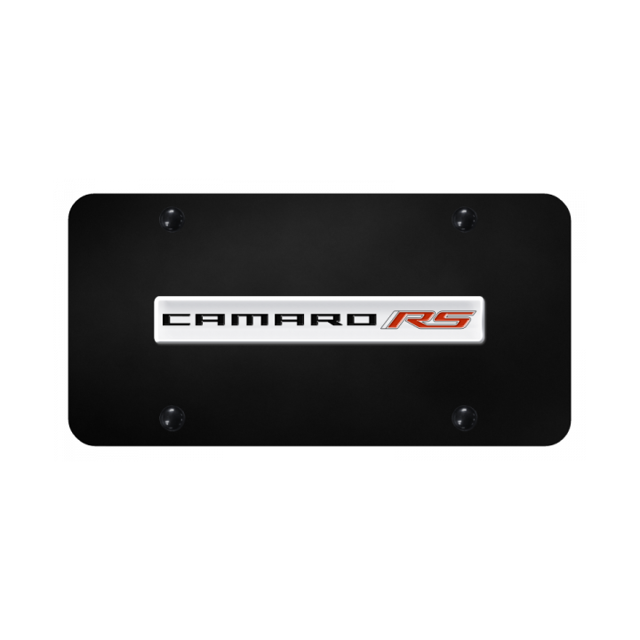 Camaro RS Name License Plate - Chrome on Black