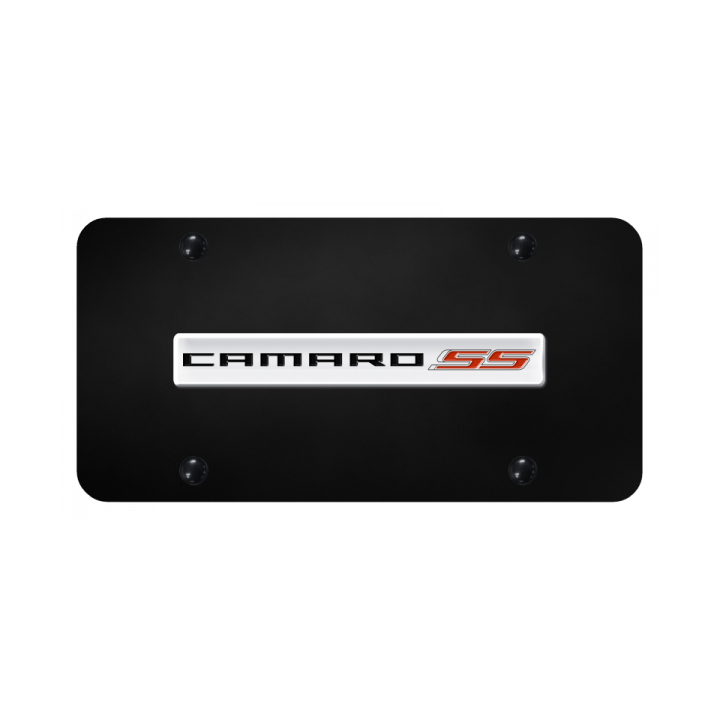 Camaro SS Name License Plate - Chrome on Black