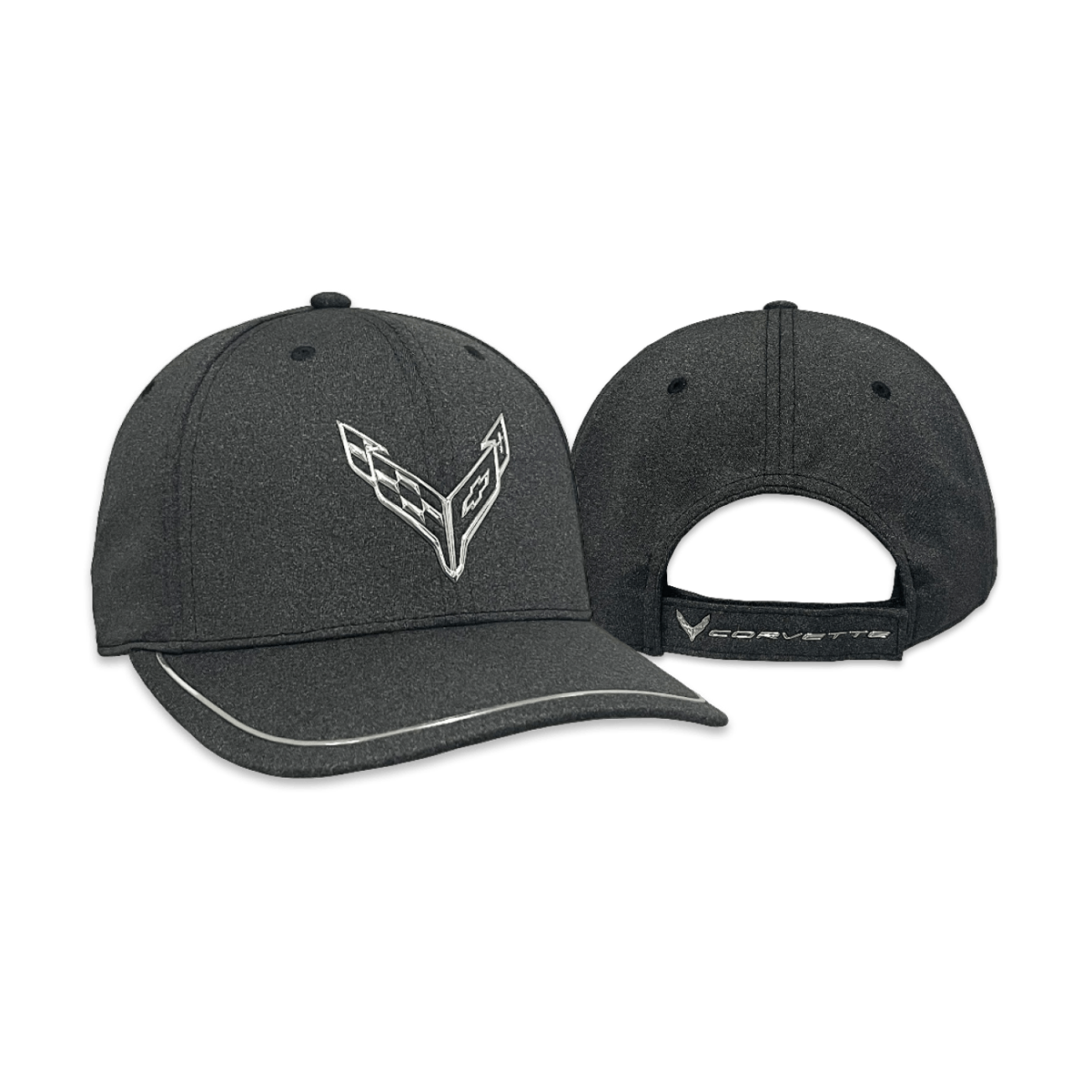 Corvette Hat w/ Chrome Logo & Accent on Bill. Velcro. Hat