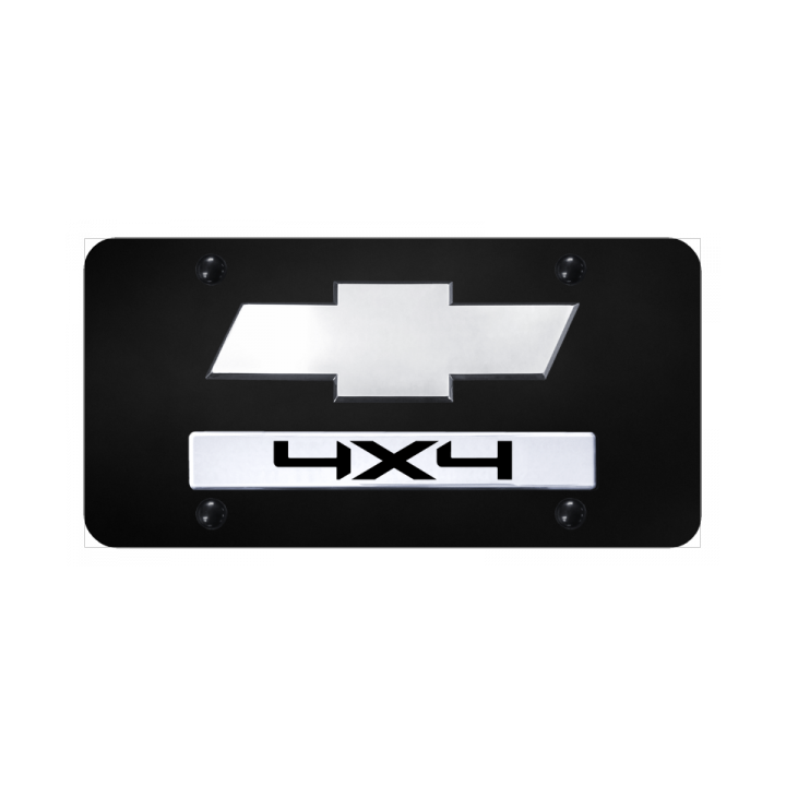 Dual Chevy/4X4 (New) License Plate - Chrome on Black
