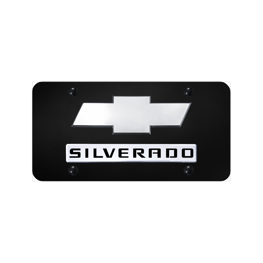 Dual Silverado (New) License Plate - Chrome on Black