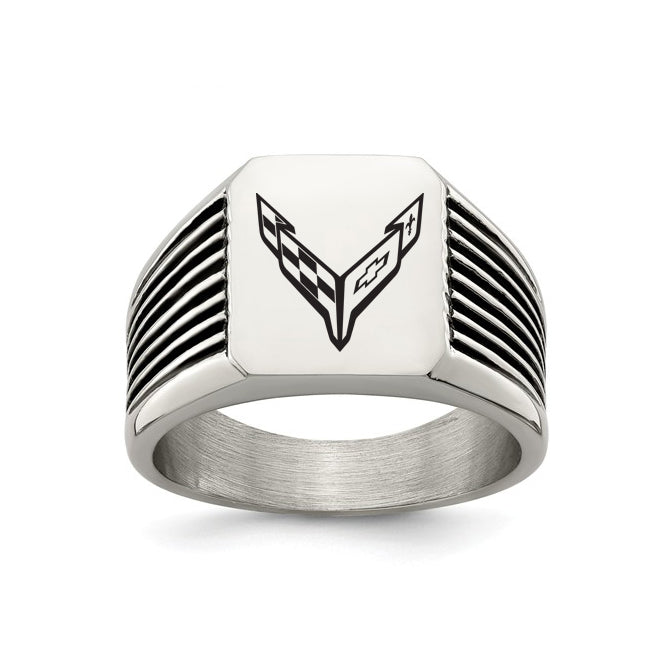 C8 Corvette Signet Ring With Black Enamel