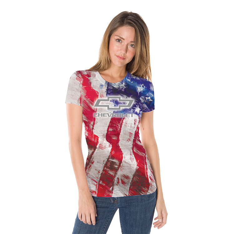 Chevrolet Women's Distressed American Flag T-Shirt