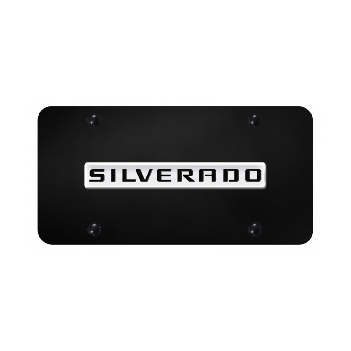 Silverado Name License Plate - Chrome on Black