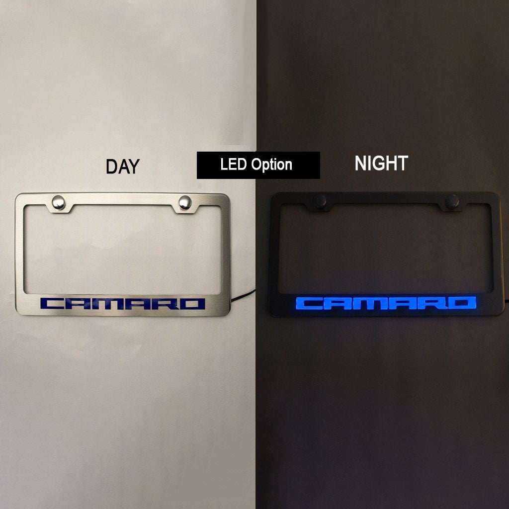 Camaro - License Plate Frame with CAMARO Lettering | Stainless Steel, Choose Vinyl or LED Color