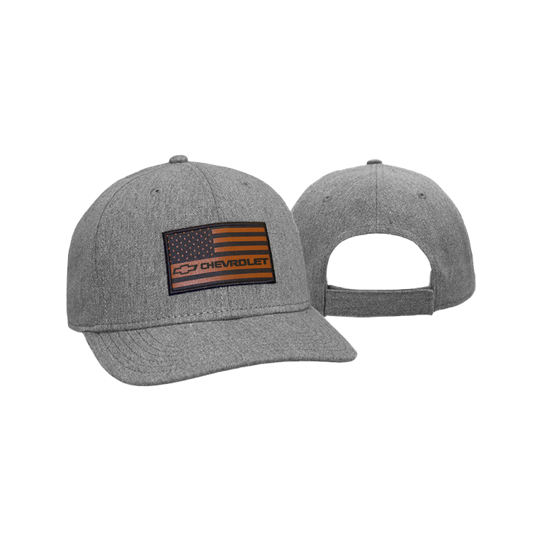 Chevrolet Grey Chino Leather Flag Patch Hat