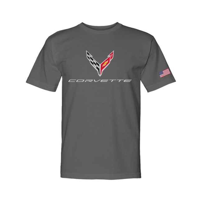 C8 Corvette Crossed Flags T-Shirt *USA Made